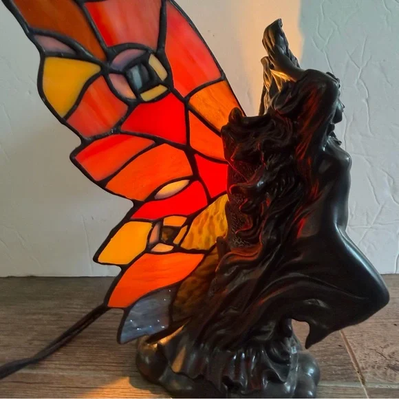 Tiffany Style Stained Glass Fairy Table Butterfly Lamp8”
